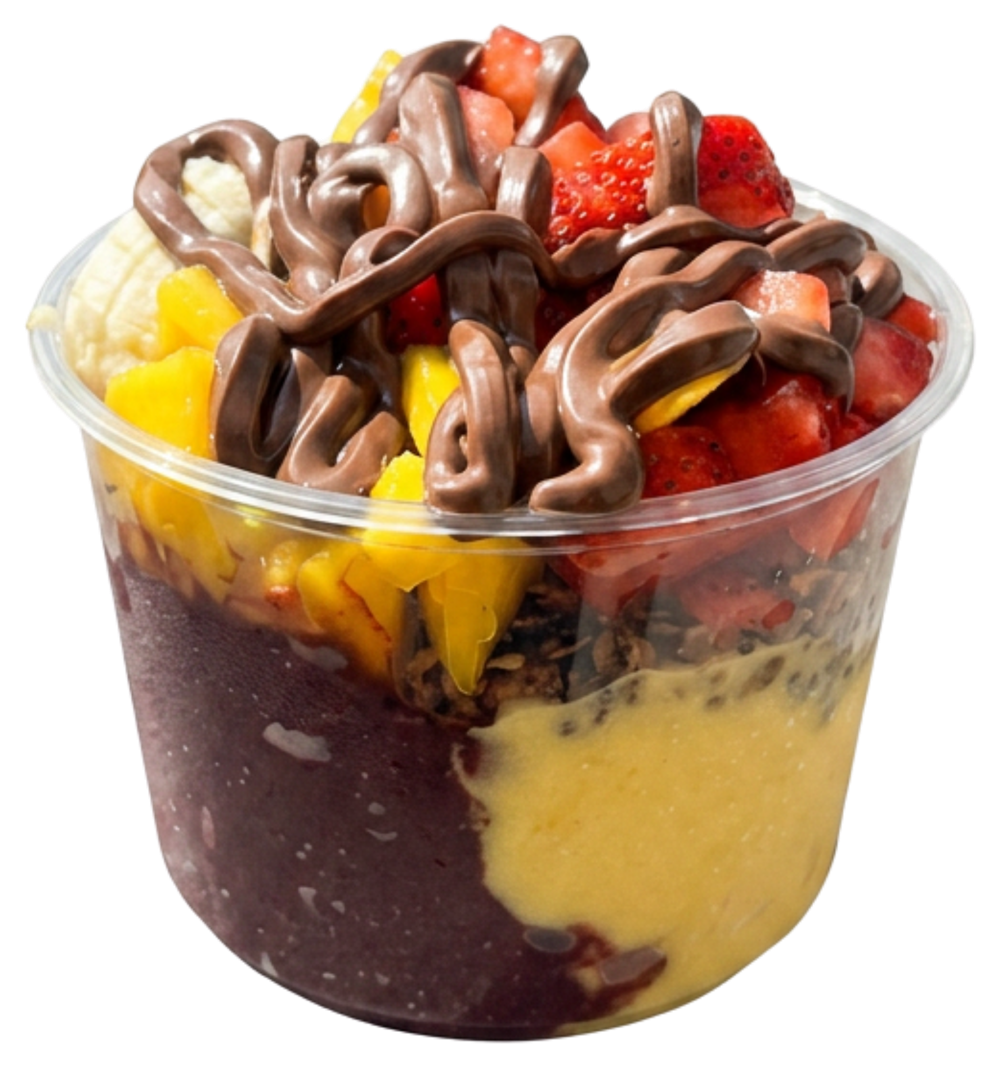 Chimba Mixed bowl topped with açaí, mango, strawberry, coconut, nutella